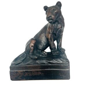 Marion Bronze Lion Lioness Statue Sculpture Book End
